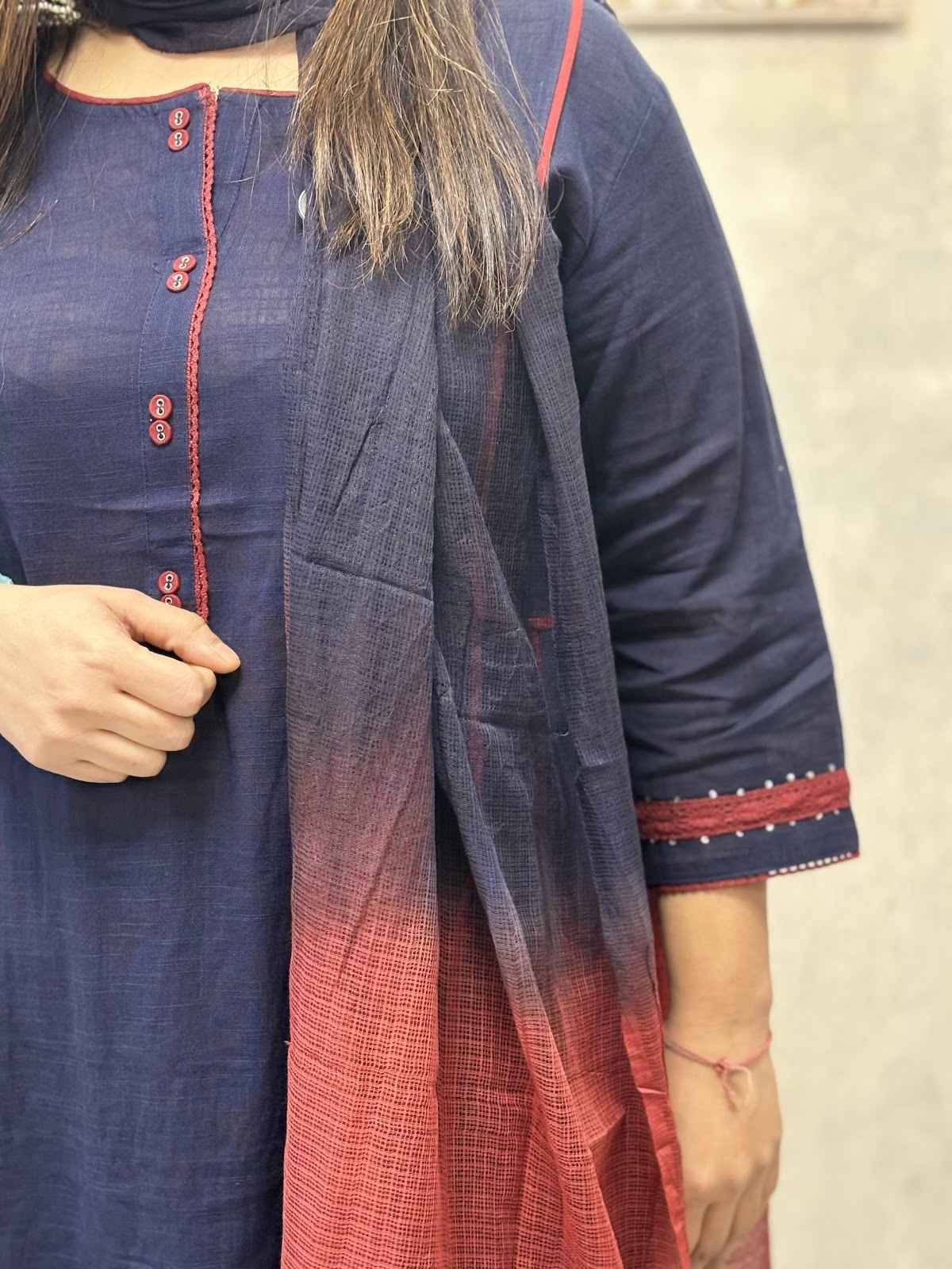 pure-slub-cotton-panelled-a-line-suit-set-paired-with-ombre-shade-kota-doria-dupatta-navy-blue-3