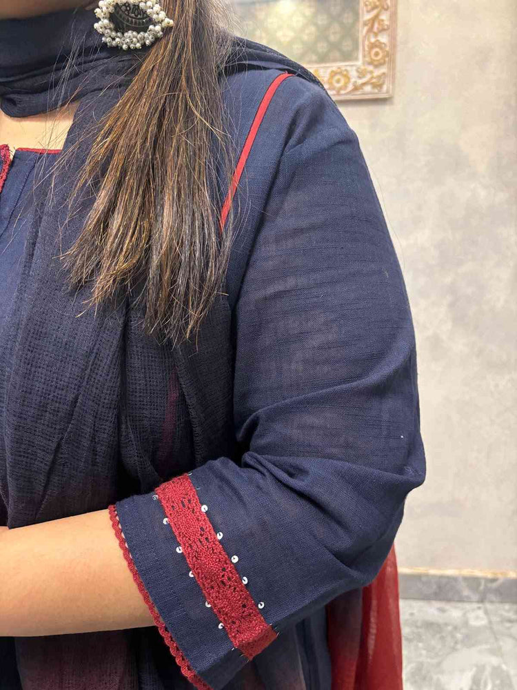 pure-slub-cotton-panelled-a-line-suit-set-paired-with-ombre-shade-kota-doria-dupatta-navy-blue-4