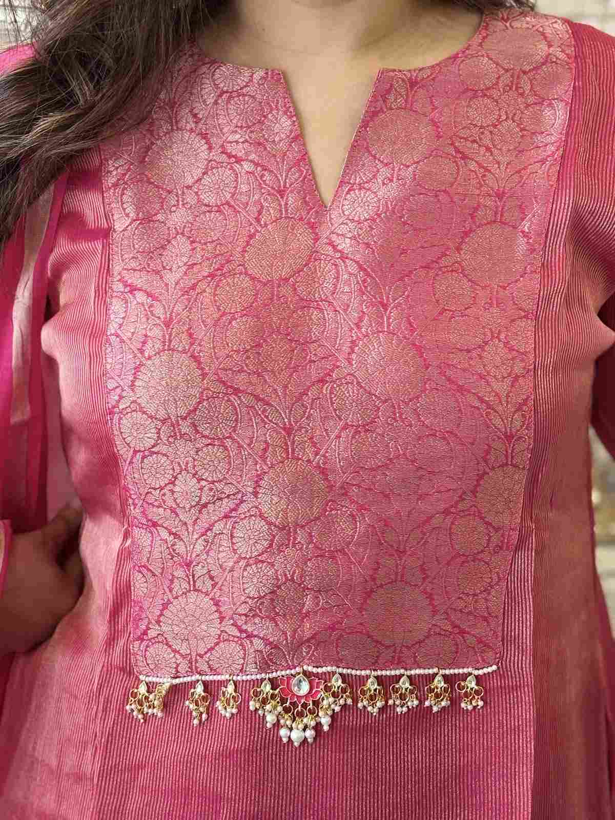 pure-tissue-a-line-suit-set-with-brocade-patch-work-metal-hangings-paired-with-mul-chanderi-dupatta-rani-2