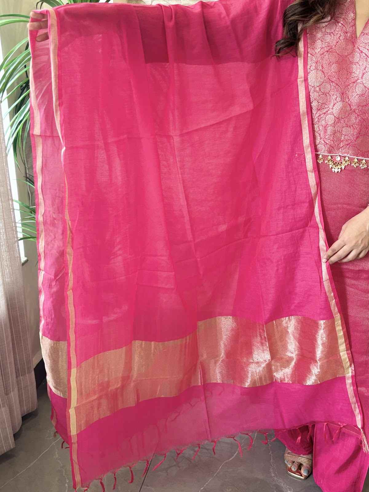 pure-tissue-a-line-suit-set-with-brocade-patch-work-metal-hangings-paired-with-mul-chanderi-dupatta-rani-4