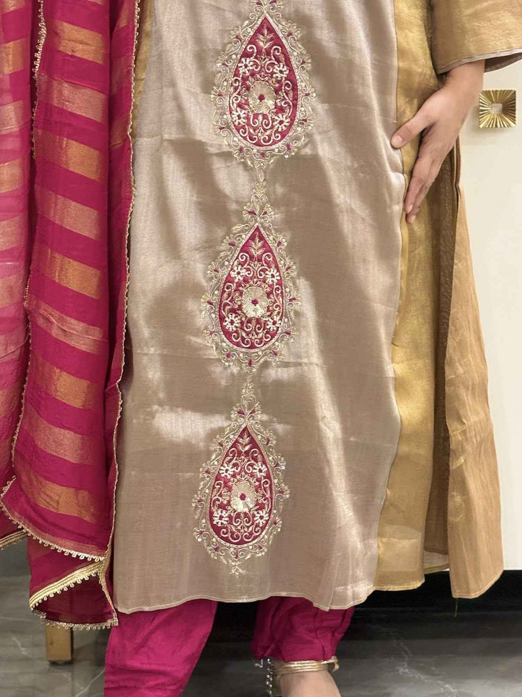 pure-tissue-hand-embroidered-a-line-suit-set-with-mul-cotton-lining-paired-with-stripes-soft-shimmer-tissue-dupatta-golden-4
