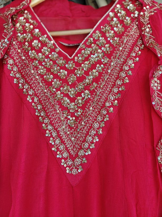 Pure Chinnon Hand Embroidered Gown With Cane Came Paired With Pure Georgette Duppata With Hand Embroidery