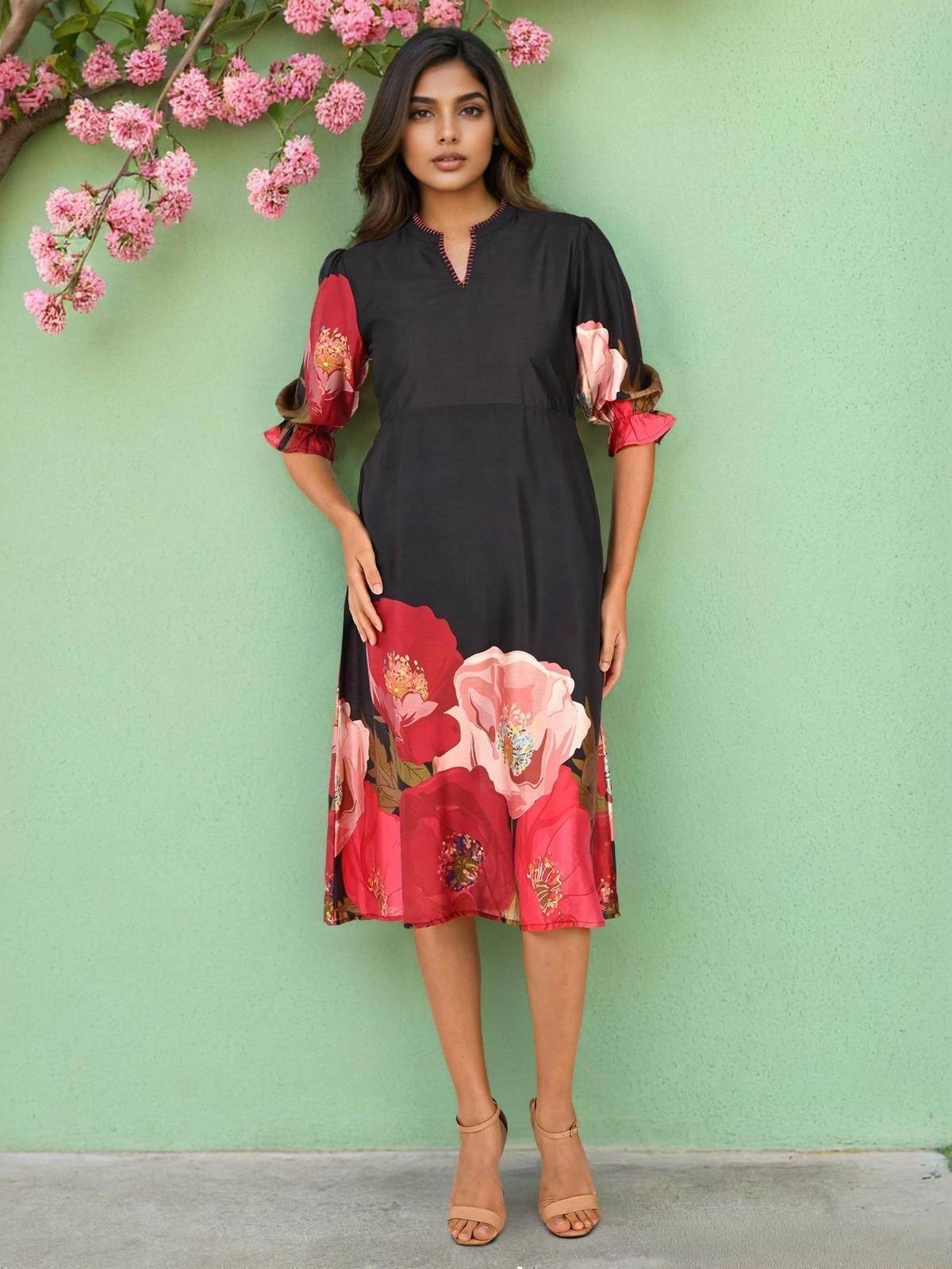 romal-silk-dress-digital-print-with-pockets-black-1