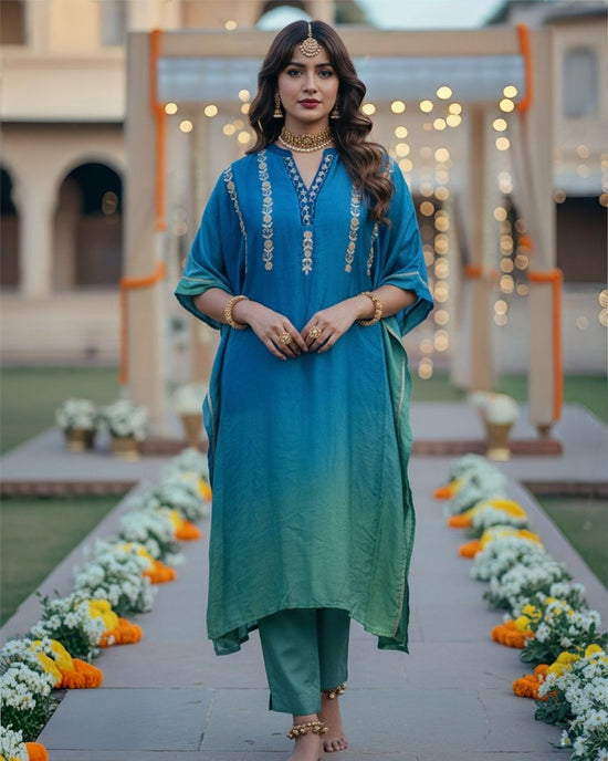 russian-silk-gota-patti-work-ombre-shade-kaftan-set-blue-1