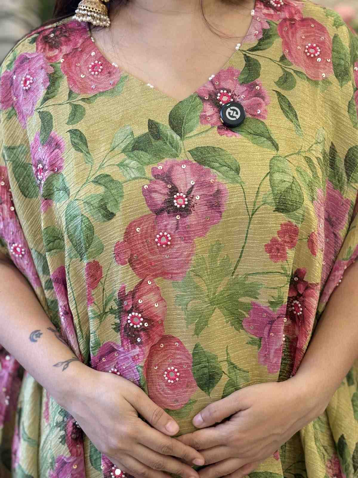 shimmer-tissue-hand-embroidered-kaftan-style-co-ord-set-mustard-4