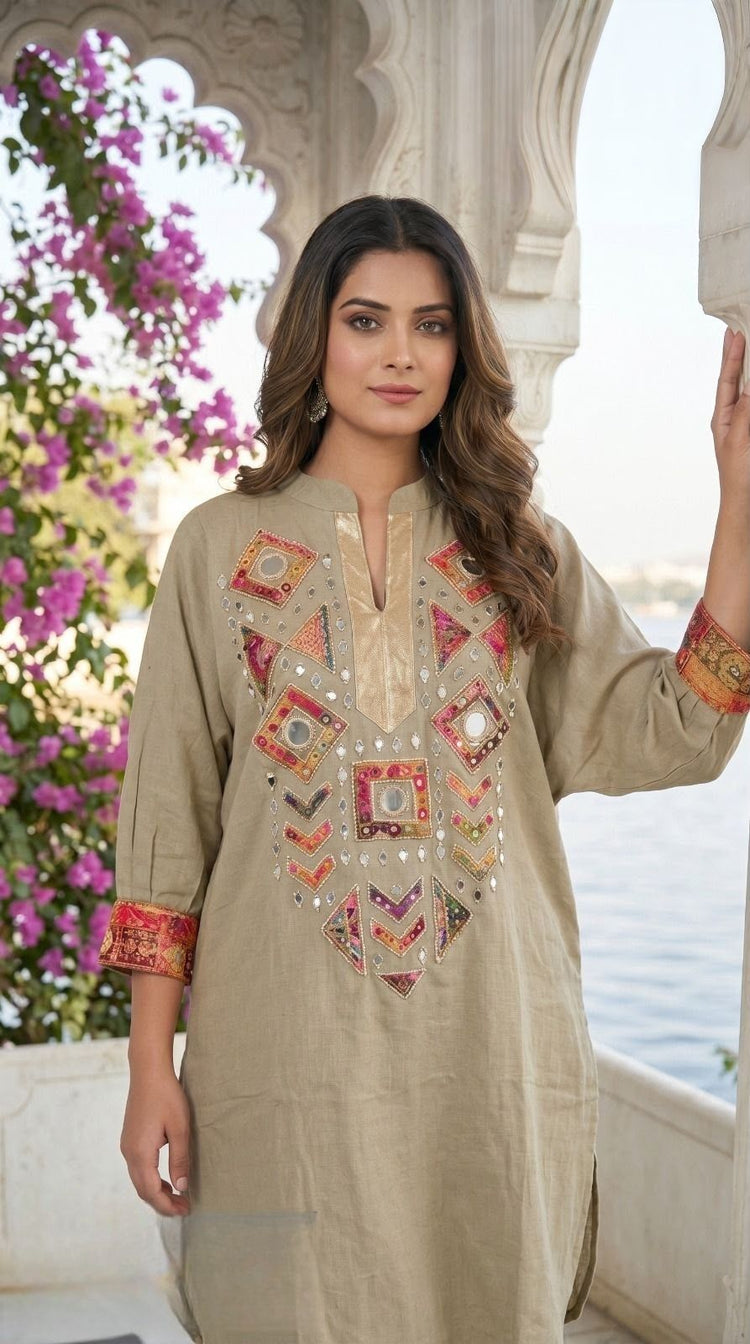 soft-cotton-flex-applique-work-kaftan-style-co-ord-set-brown-2