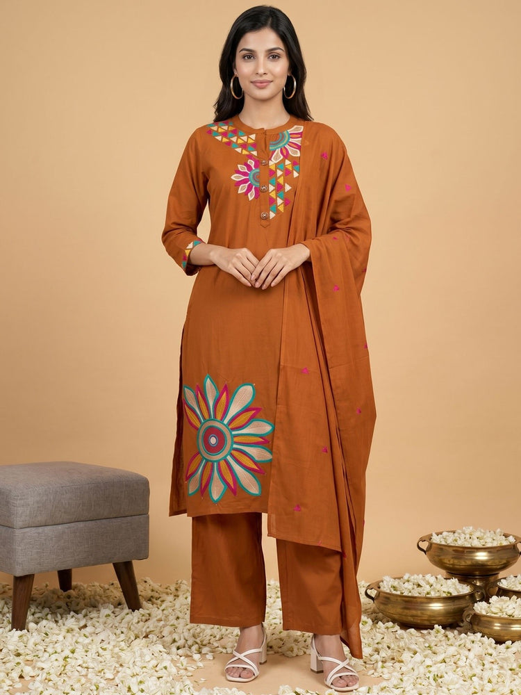 straight-fit-cotton-embroidered-suit-set-brownish-rust-1
