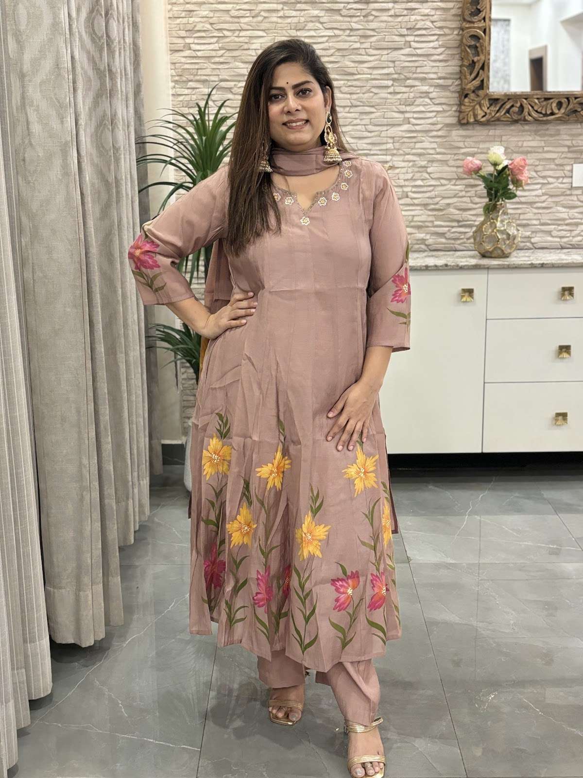 surat-mul-chanderi-hand-brush-paint-anarkali-with-cotton-lining-brown-1